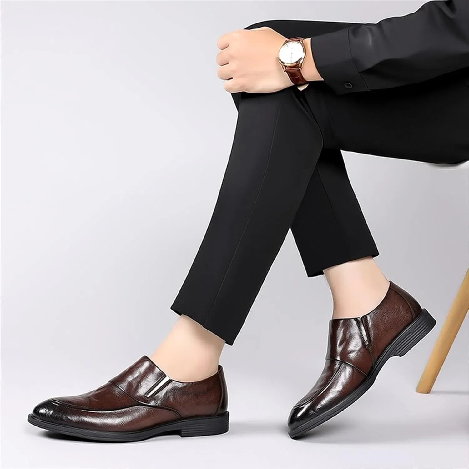 Мокасины кожаные для мужчин Loafers Brown Gikleihwy — фото 4