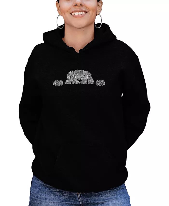 

Женская толстовка с капюшоном Peeking Dog Word Art LA Pop Art, черный