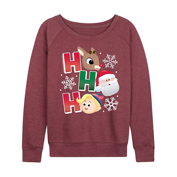 

Женская футболка с длинным рукавом Rudolph the Red-Nosed Reindeer Ho Ho Ho из французского флиса Licensed Character, Heather Maroon