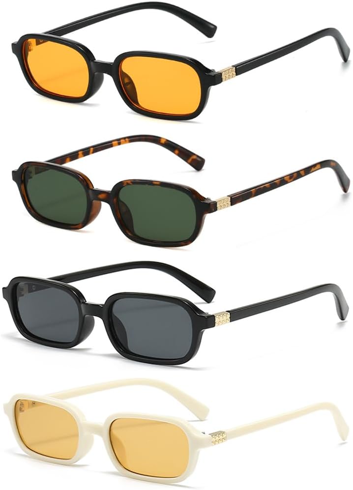 

Ретро-набор квадратных солнцезащитных очков 90-х годов для женщин и мужчин, 4 штуки, винтажные, в маленькой оправе, с защитой от УФ-излучения Generic, Black Frame Lens Color :Orange, Green, Dark Gray, Yellow