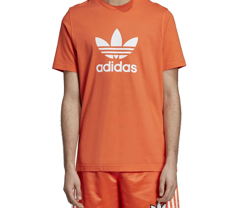 Adidas Originals Футболка Trefoil мужская оранжево-желтая с круглым вырезом Moderate Straight Fit — фото 4