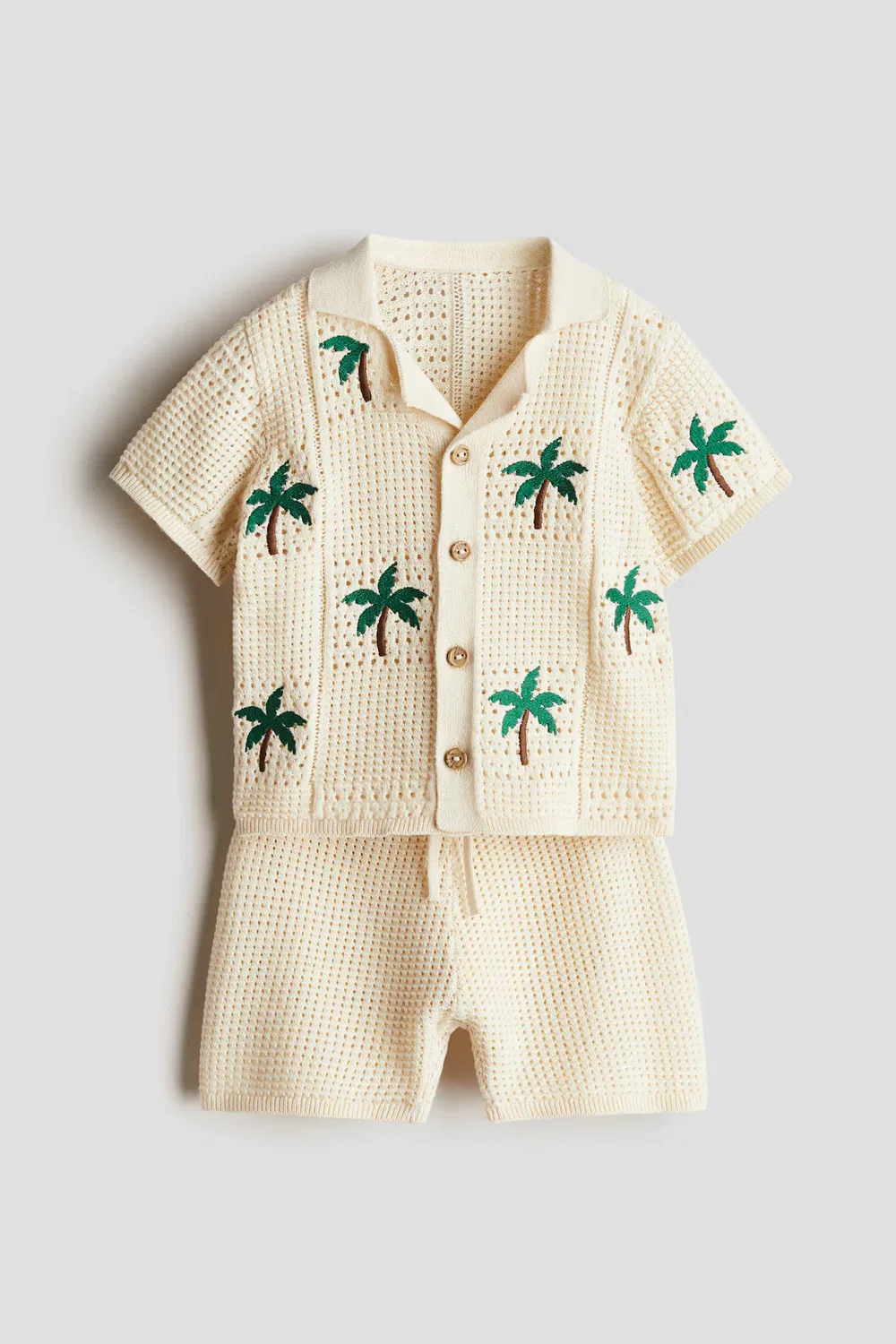 Комплект из двух предметов из хлопка ажурной вязки H&M, Hellbeige/Palmen — фото 4