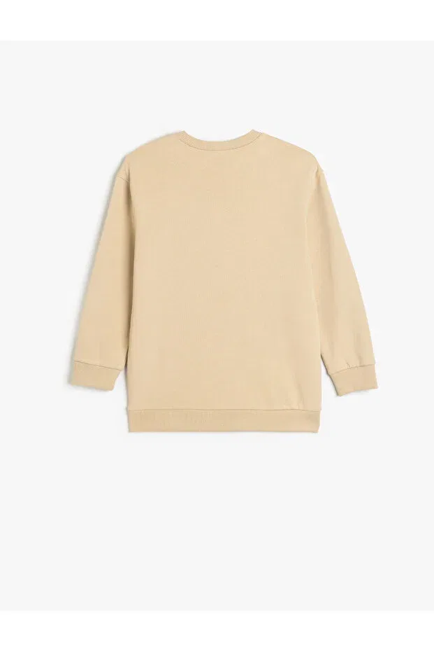 Детское для мальчиков свитшот с принтом Cotton raised deer printed oversize long sleeve sweatshirt Koton, Ecru — фото 2