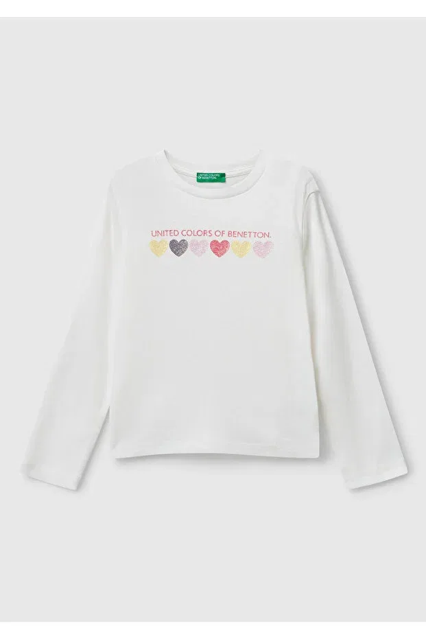 Детская футболка для девочек с длинным рукавом United Colors Of Benetton, Ecru