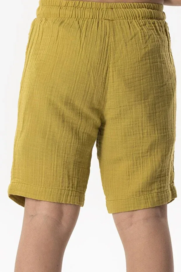 Детские шорты для мальчиков хлопковые Western Pocket Detailed Summer Muslin Boys' Shorts Oil Green Eliş Şile Bezi, Oil Green — фото 2