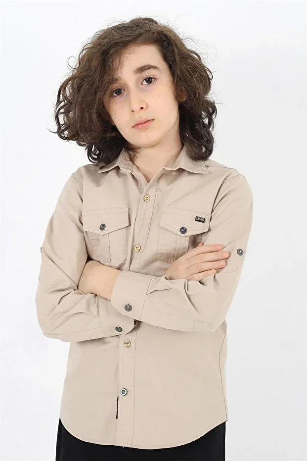 Детская рубашка для мальчиков с длинным рукавом Basics Banadamoda, Beige
