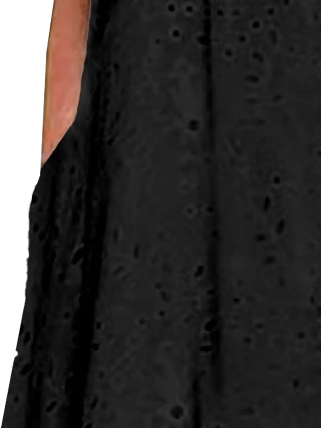 Женское платье-трапеция с принтом, Maxi Long Dresses for Women 2025 Trendy Short Sleeve Eyelet Tshirt Dress Notch Neck Midi Tunic Dress with Pocket, чёрный — фото 3