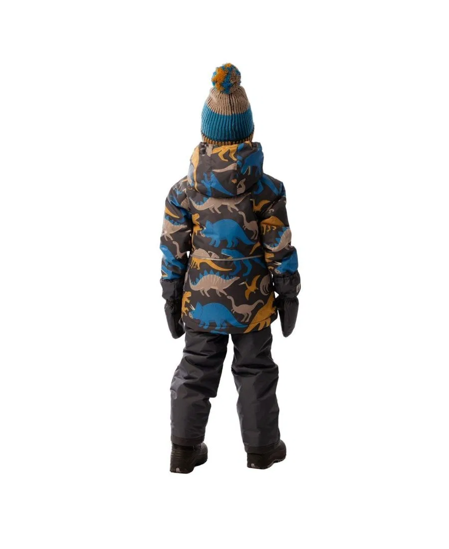 Детский зимний комплект из куртки и снежных брюк с динозаврами Deux par Deux, Grey And Blue Dinosaur Print — фото 3