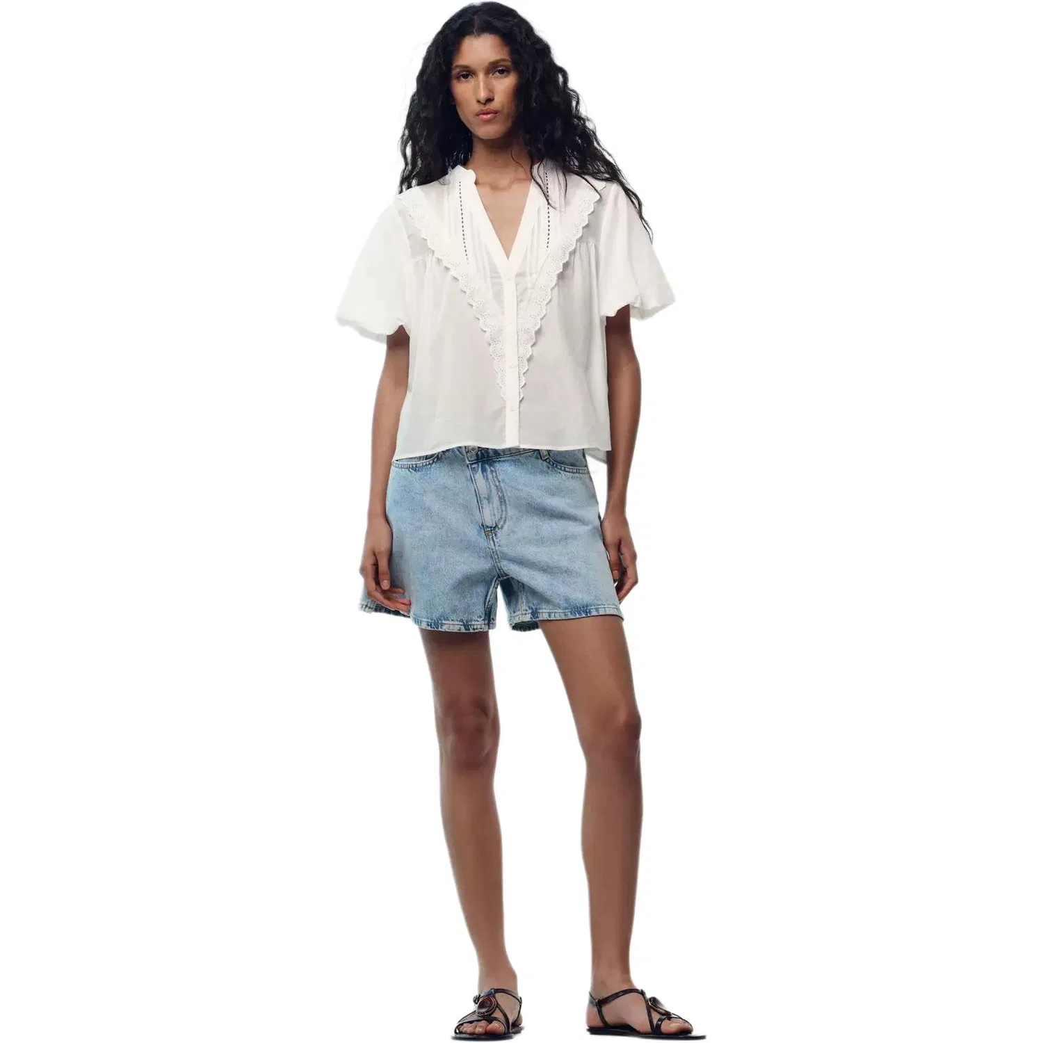 Женская рубашка белая V-образным вырезом ZARA, White — фото 4
