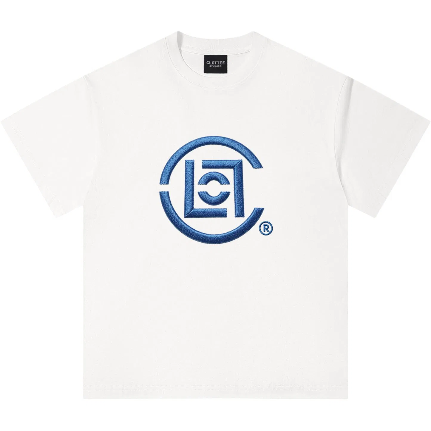 Детская футболка хлопковая с вышивкой CLOT, белый (Blue Embroidery)