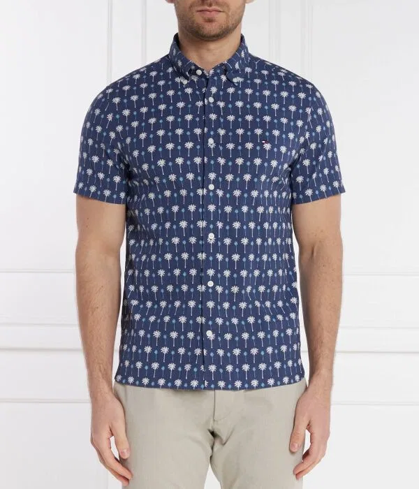 Мужская рубашка с коротким рукавом с принтом Mini Palm Tommy Hilfiger, Blu Marino