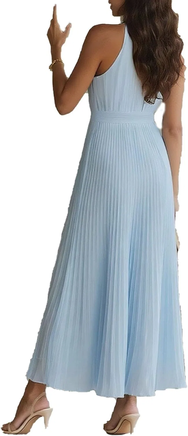 Женский летний сарафан макси sleeveless high waist slim fit, Blue — фото 2