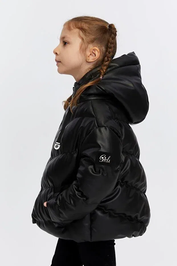 Детский пуховик для девочек с капюшоном Benitto Kids, Black — фото 3