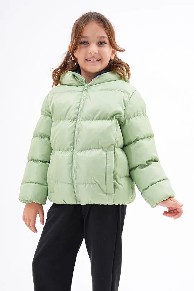 Детский зимнее пуховик для девочек с капюшоном Roba Kids, Light Green — фото 2
