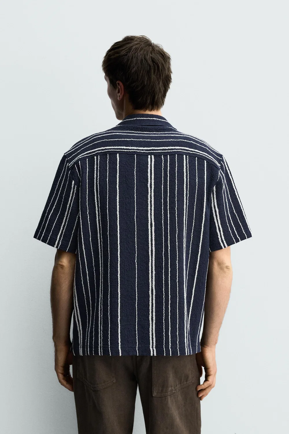 Рубашка из жаккарда в полоску, стандартного кроя ZARA, Navy Blue — фото 3