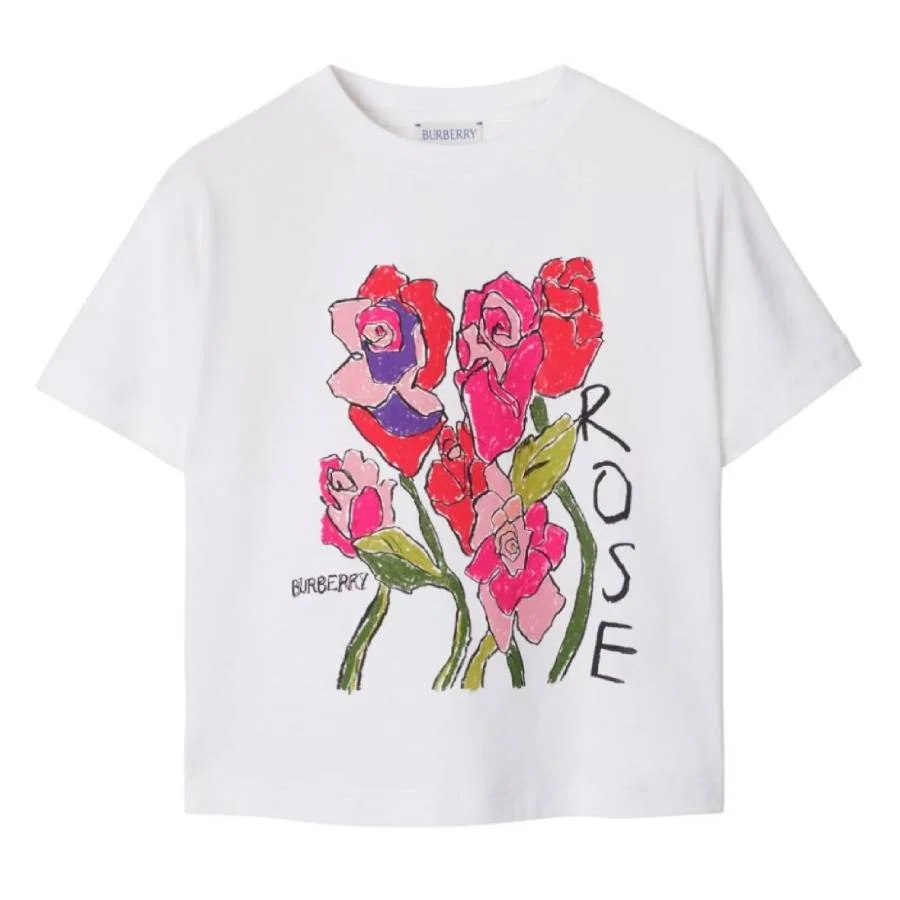 Футболка хлопковая с принтом Toddler Lilia Rose Print Cotton T-Shirt Burberry, White Cn