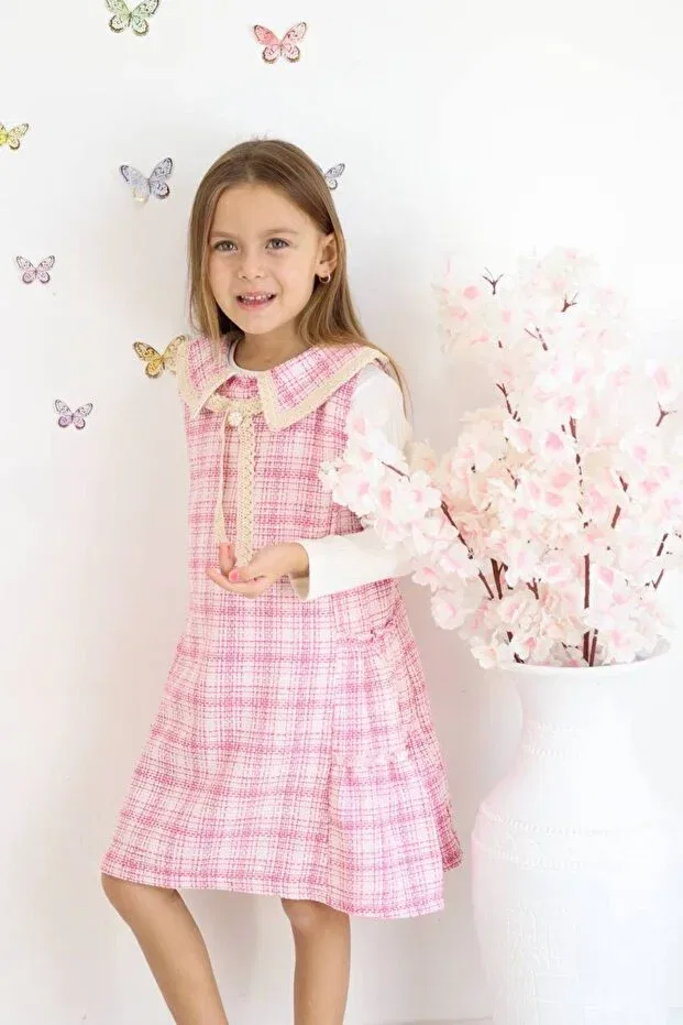 Детское платье-жилет для девочек хлопковое Gilet Detailed Dress Arbi Kids, Pink — фото 2