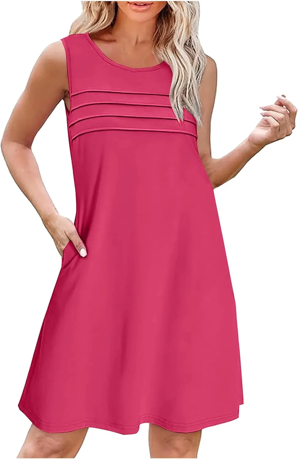 Женское платье-туника свободного кроя с карманами, Hot Pink