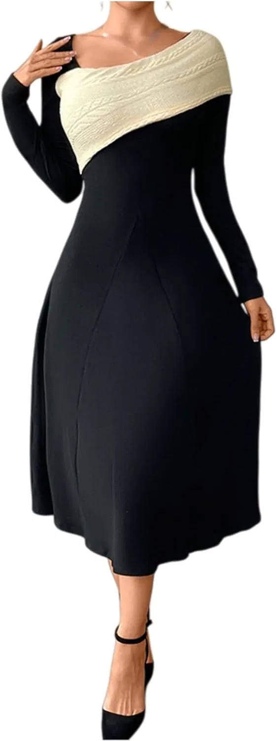 Женское асимметричное платье с цветовой блокировкой Generic, Black