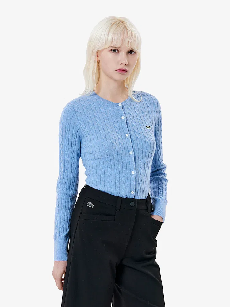 Кардиган женский LACOSTE Sky Blue, трикотажный, с узором коса — фото 2