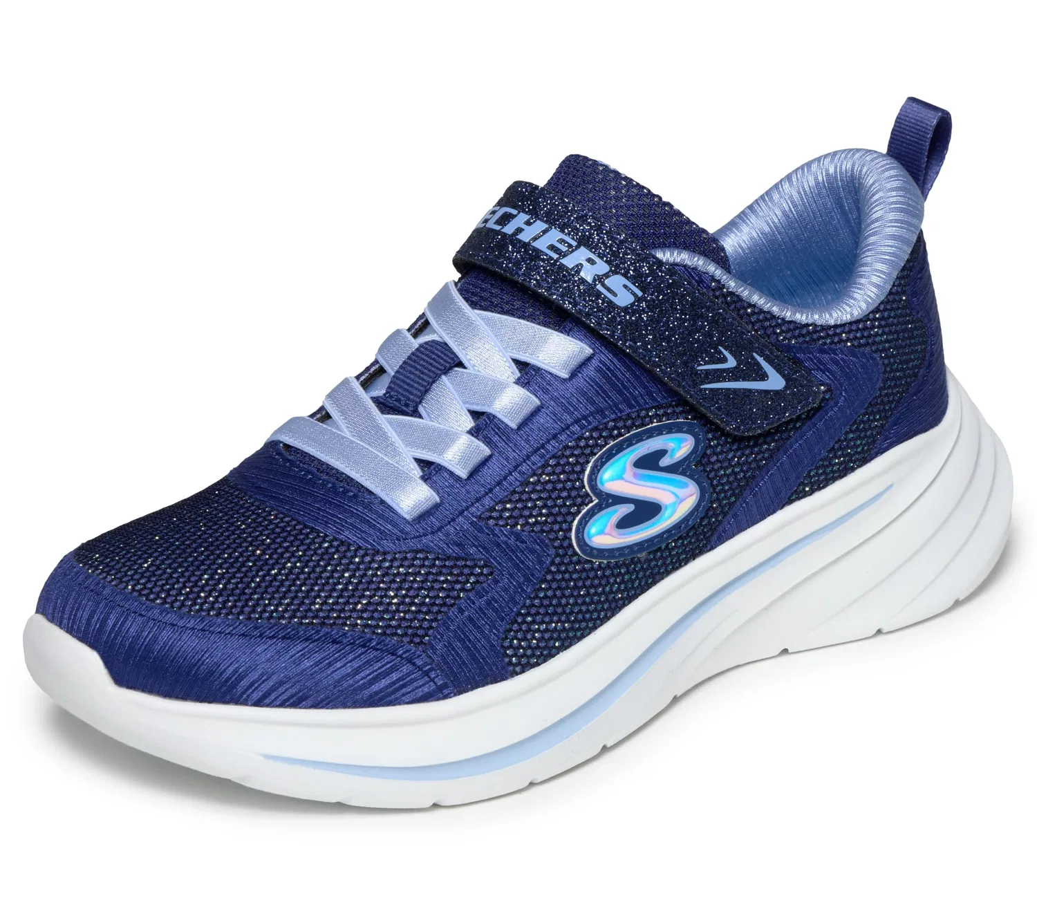 Детские кроссовки для девочек с адаптивной застежкой Wave 92 Skechers, Navy Textile Light Blue Trim