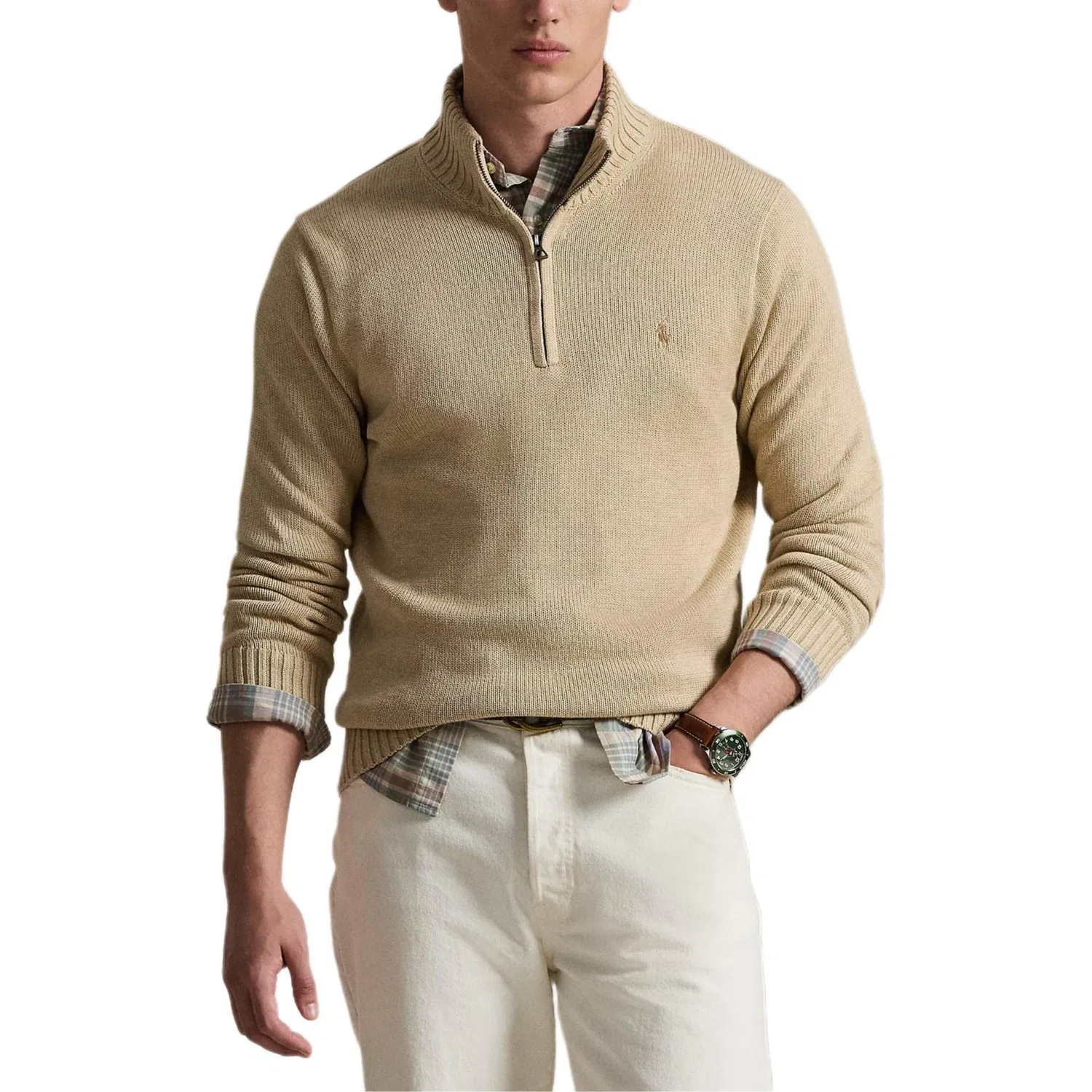 Мужской свитер с длинным рукавом и молнией Polo Ralph Lauren, Sand Dune Mixed Color — фото 3