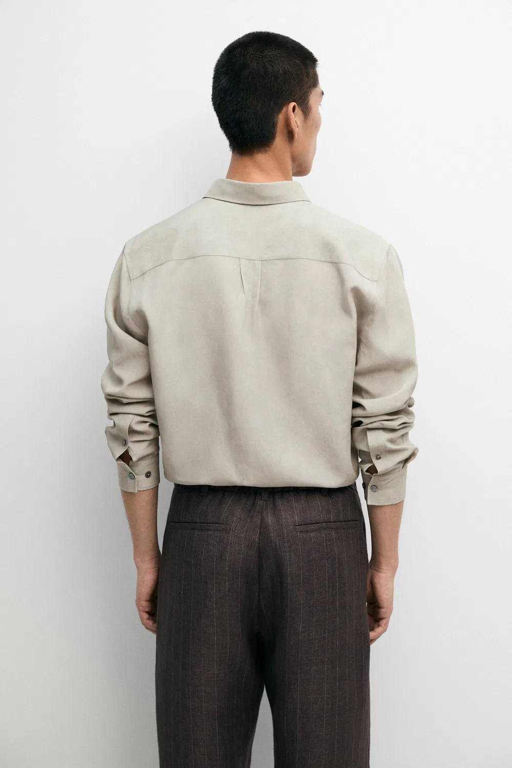 Рубашка Massimo Dutti, свободная, прямого кроя, зеленый — фото 3