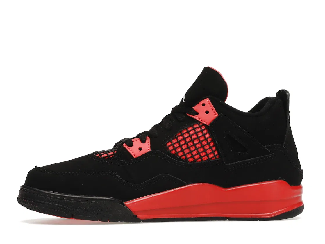 Детские кроссовки с замшевым верхом Jordan 4 Retro, Black/Multi-Color-Multi-Color-Crimson — фото 3