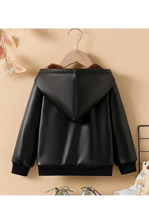 Детское пальто для мальчиков с капюшоном из искусственной кожи Black Shop — фото 2