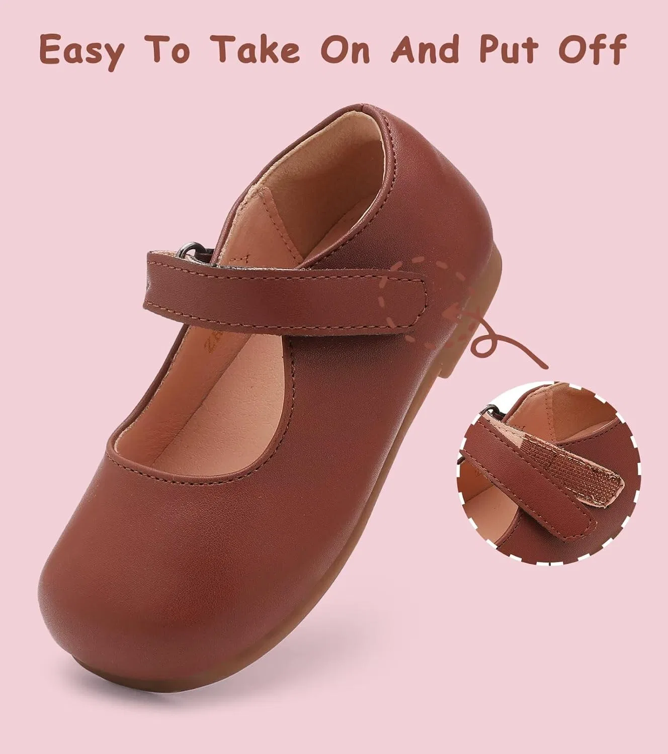 Детские туфли Мэри Джейн для девочек Flower Girl Dress Shoes Mary Janes Flat Nedaan, Brown — фото 3