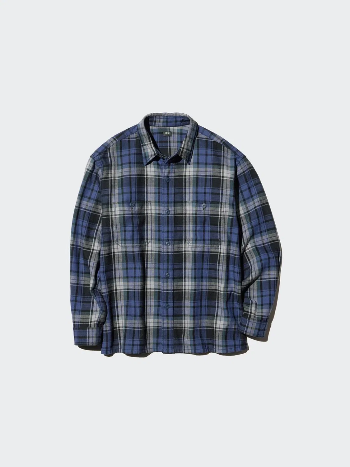 Рубашка с длинным рукавом в клетку Uniqlo, темно-синий — фото 3