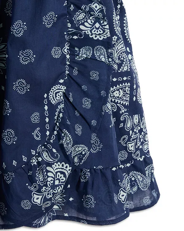 Детское платье для девочек с принтом Faux Wrap Bandana Dress Aqua, темно-синий — фото 3