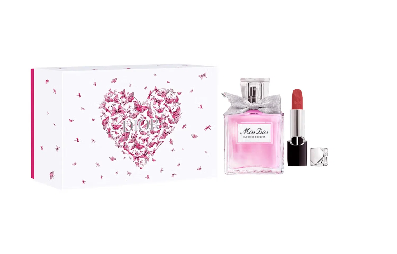 Женский подарочный набор Miss Dior Floral Eau De Parfum 30мл и помады J'adore Blue Gold #720 3.5г, DIOR, Pink Butterfly Box