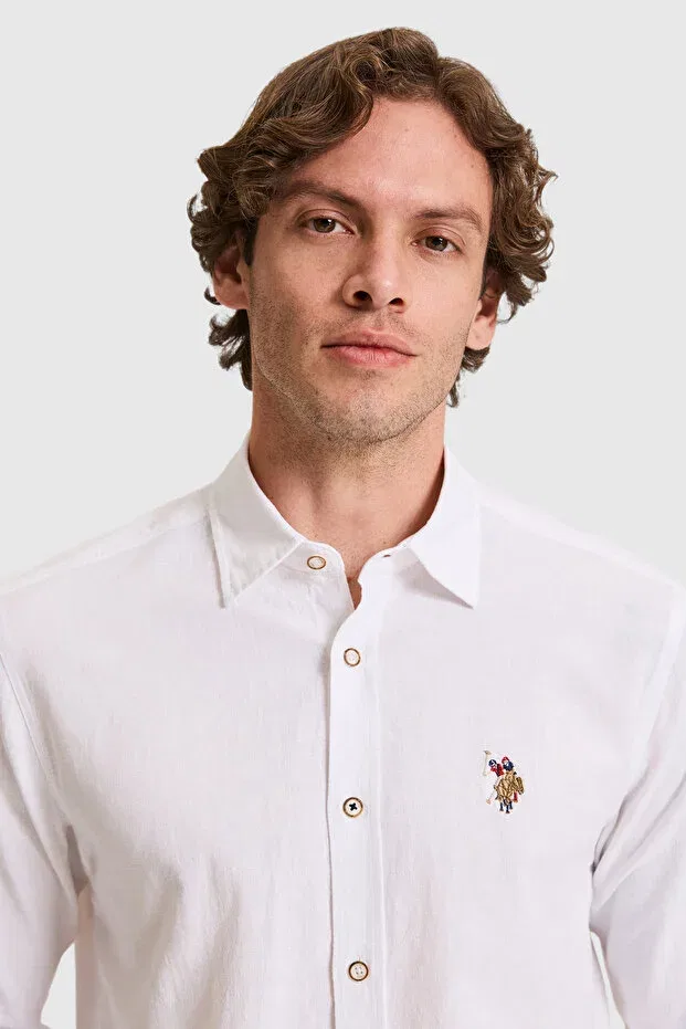 Мужская рубашка из льняной смеси с длинным рукавом U.S. Polo Assn., White — фото 2