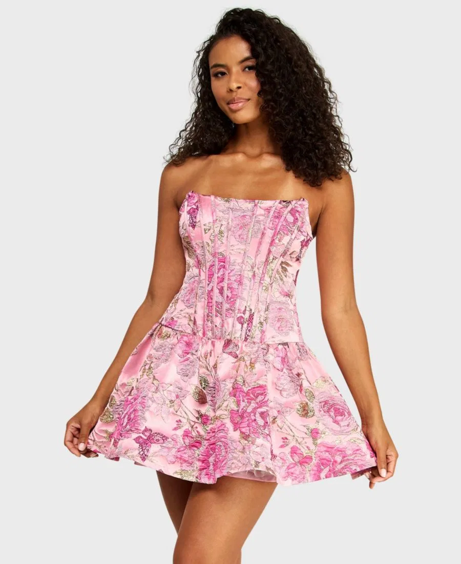 Платье-мини с корсетом и принтом Jacquard Alex & Sophia, Rose/Gold — фото 2