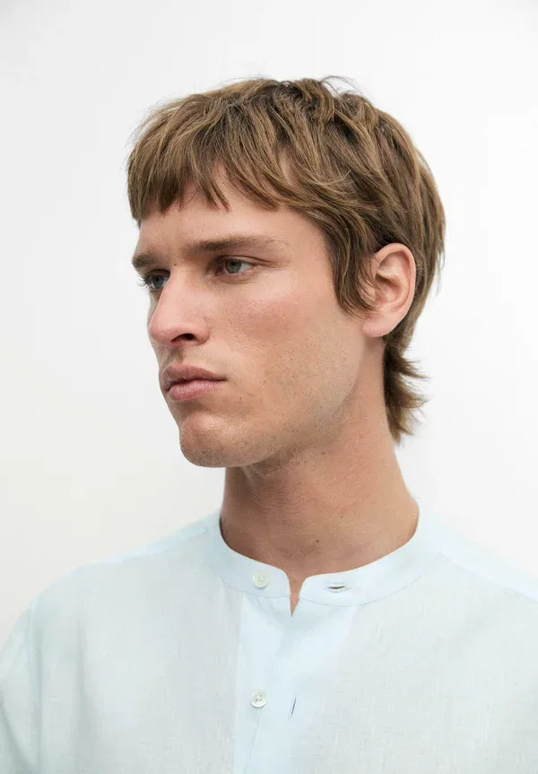Рубашка из льна Shirt Massimo Dutti, light blue, светло-голубой — фото 4