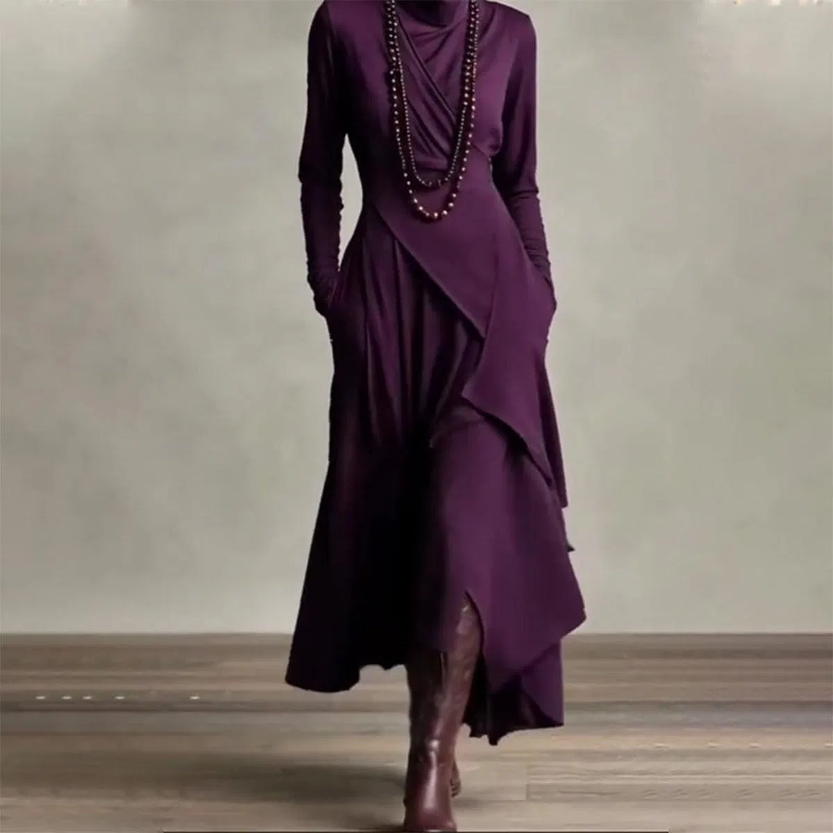 Женское коктейльное платье макси с высоким воротом Bodycon, Purple — фото 3