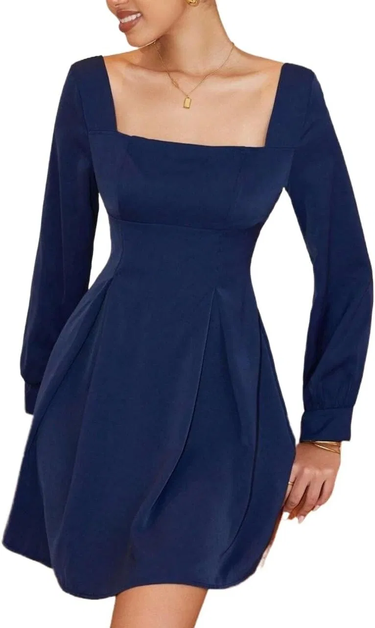 Женское платье мини A-силуэта с квадратным вырезом, Royal Blue