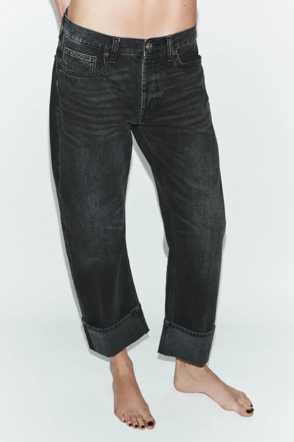 Джинсы TRF с прямым кроем и средней посадкой ZARA, Black — фото 2