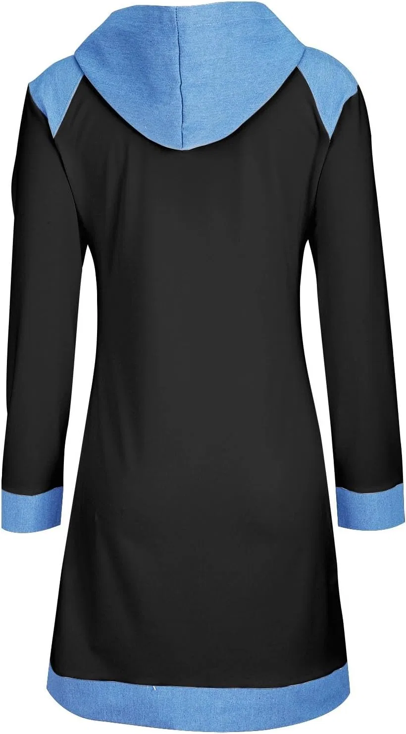 Женское худи-платье с джинсовой вставкой деним Oversize, Black — фото 2