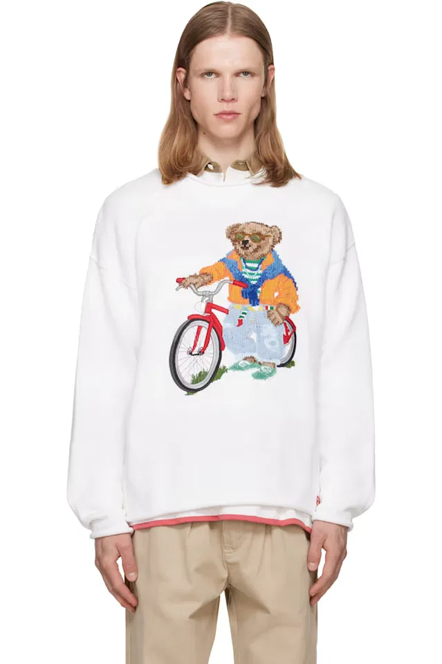 Белый свитер с изображением медведя-велосипедиста поло Polo Ralph Lauren