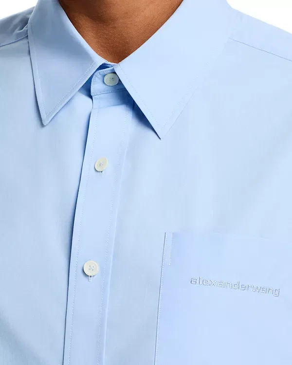 Женская рубашка хлопковая укороченная с принтом Alexander Wang, Oxford Blue — фото 4