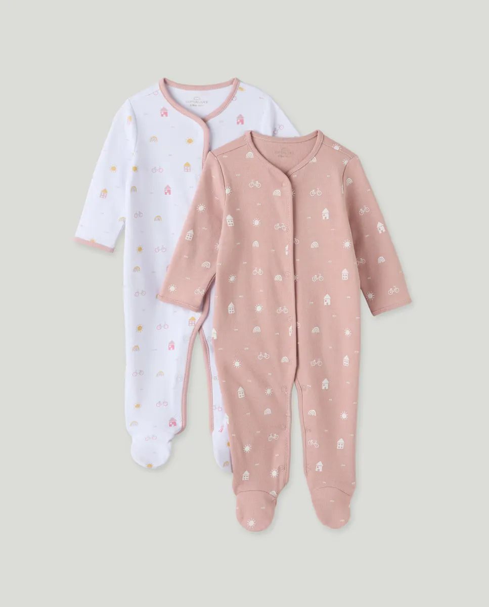 

Упаковка из двух радужных комбинезонов для девочек Cotton Juice, розовый