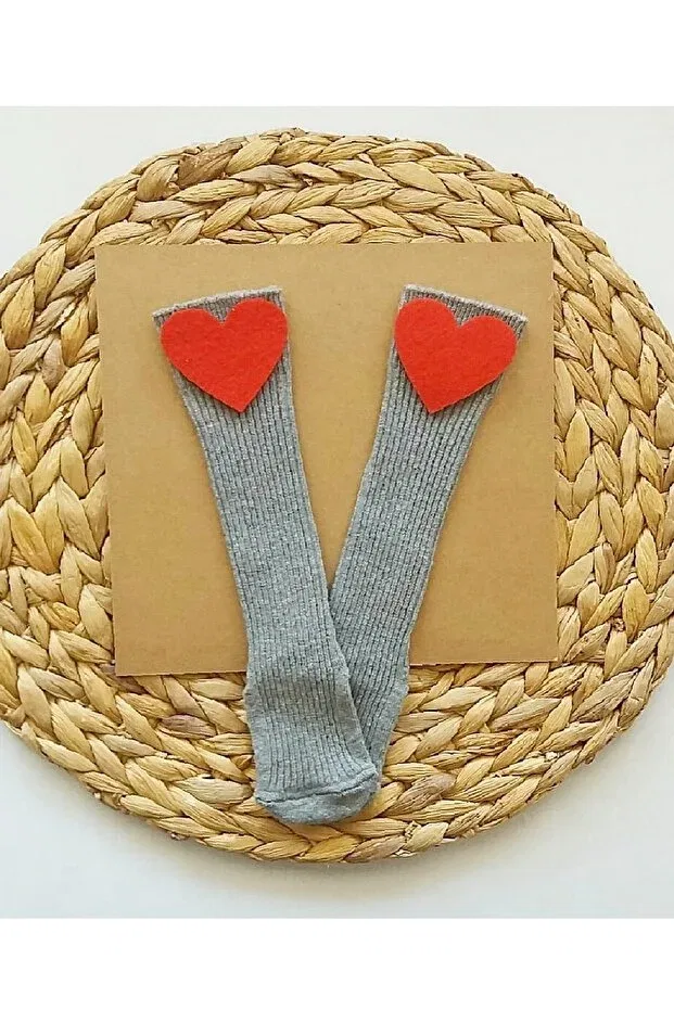 Детские носки для девочек с сердечками Asa Bebek Çocuk, Red Heart Gray Socks