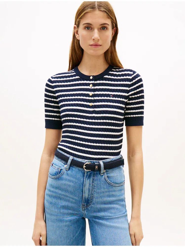 Свитер хлопковый кабельный TOMMY HILFIGER, Navy