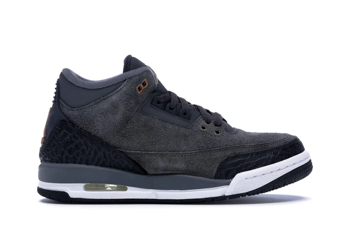 Детские кроссовки для девочек с замшевым верхом Jordan 3 Retro Jordan, Anthracite/Metallic Red Bronze-White-Dark Grey