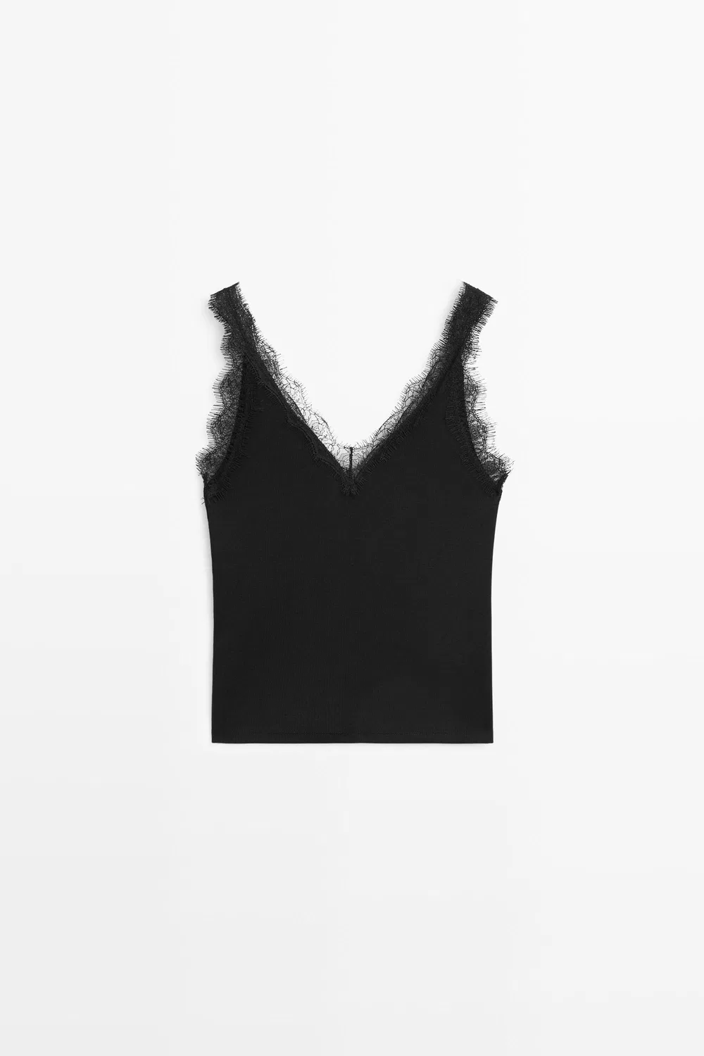 Топ Massimo Dutti Strappy Lace-Trim, черный — фото 2