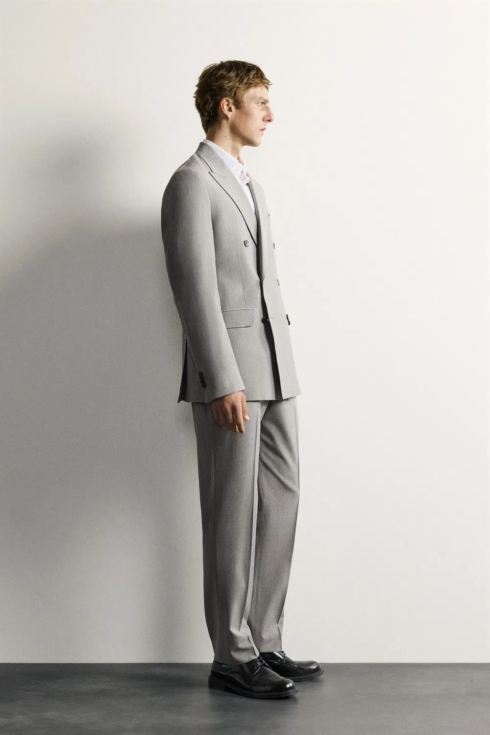 Блейзер из полосатого двубортного костюма ZARA, Grey marl — фото 4
