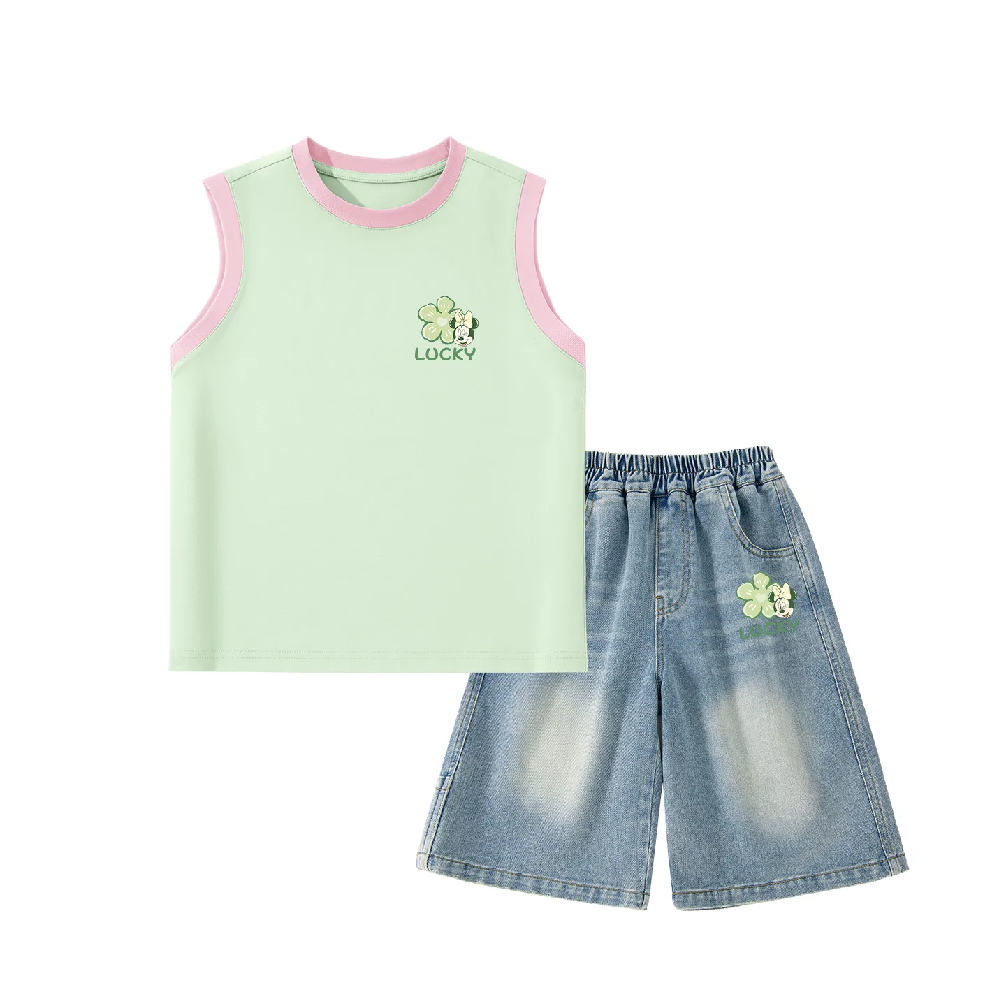 Детский спортивный костюм, круглый вырез, стрейч, Disney, Di Lucky Clover K Pink Green+Di Lucky Clover K Denim Blue