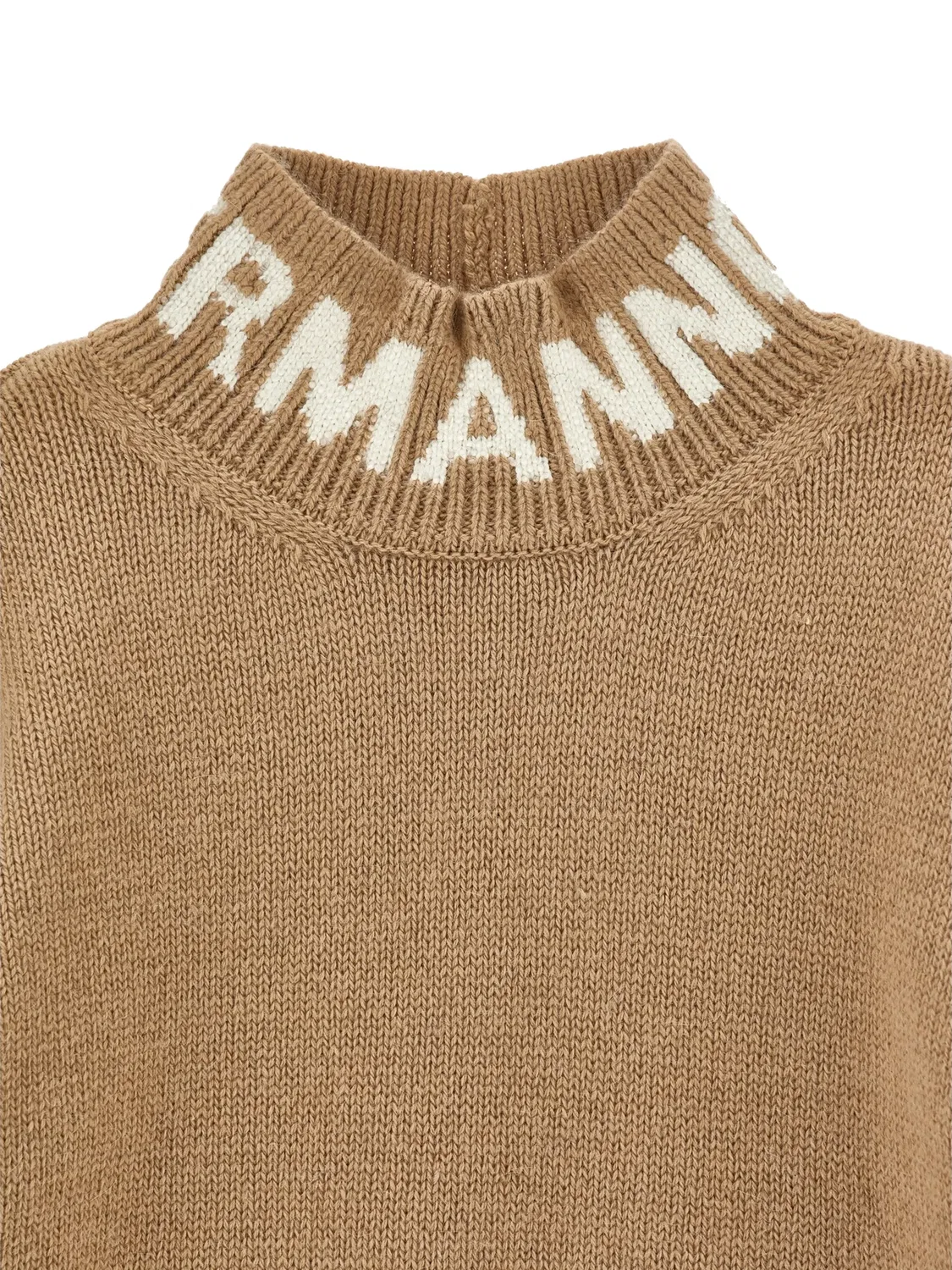 Свитер с высоким воротником и интарсией логотипа Ermanno Scervino Junior, нейтральные цвета — фото 3